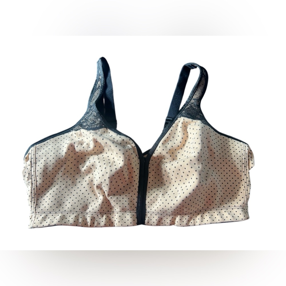 Catherines Womens Bra 50DD Beige Black Dots Pullover Front Clasp Comfort mint